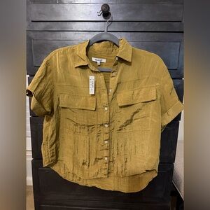 Madewell NWT XXS Crinkled Utility Button-up Short-Sleeve Shirt